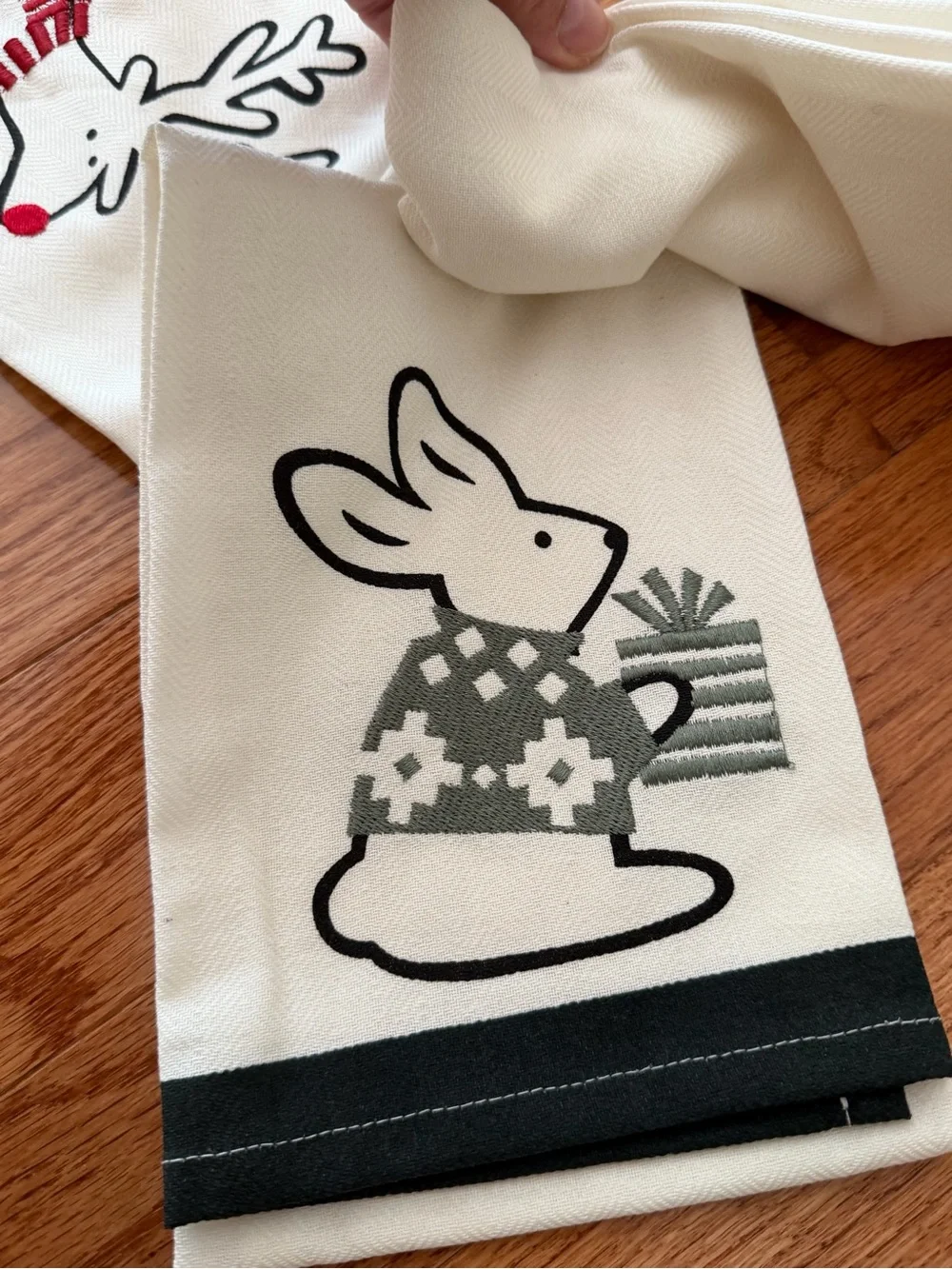 Holiday Kitchen Towels - Cream with Red and Black Trim